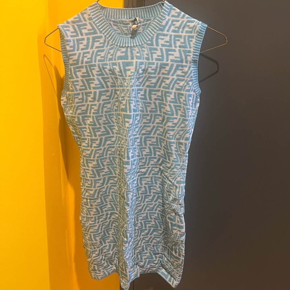Fendi Light Blue Monogram Mini Dress